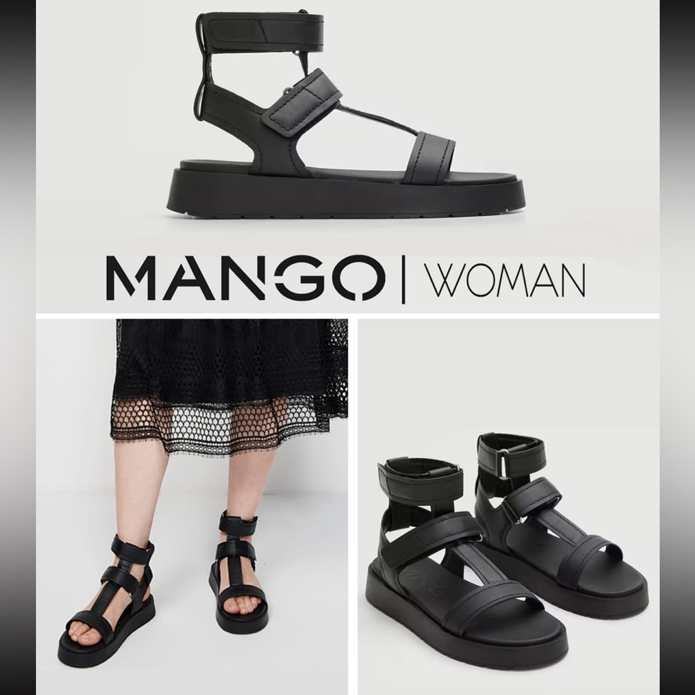 Mango Women's Black Strappy Platform Sandals size 9